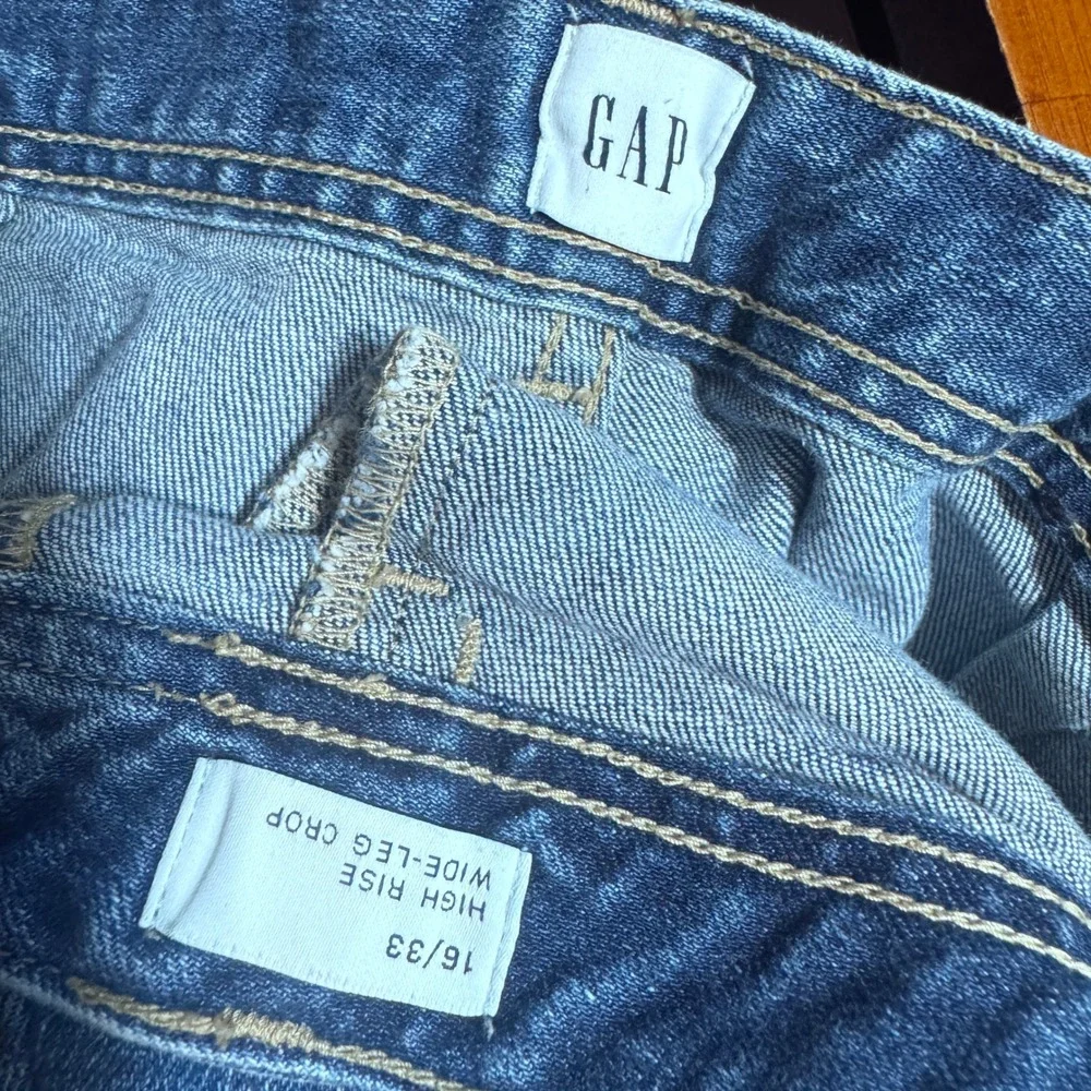 Gap High Rise Wide Leg Crop Jeans Medium Indigo Denim Size 16/33